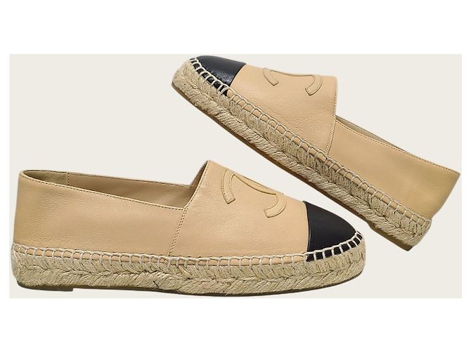 Chanel Espadrilles slip-on in pelle di agnello bicolore beige e nero Marrone - vista 5