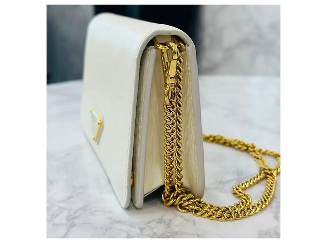 Prada Borsa a tracolla con catena in Vitello Saffiano Bianco - vista 11
