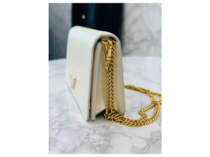 Prada Borsa a tracolla con catena in Vitello Saffiano Bianco - vista 3