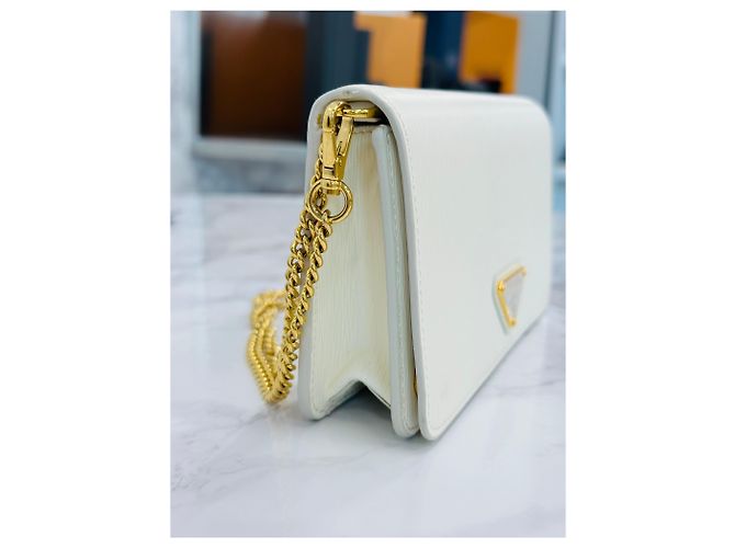 Prada Borsa a tracolla con catena in Vitello Saffiano Bianco - vista 4