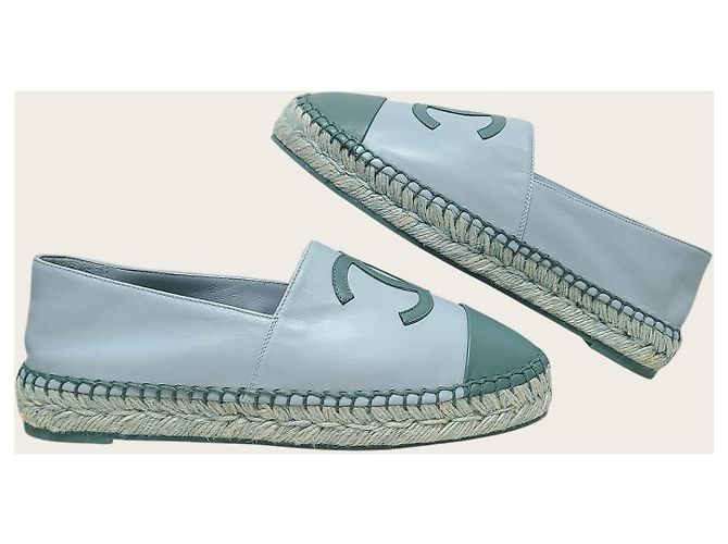 Chanel Espadrilles slip-on in pelle di agnello bicolore blu e verde scuro - vista 5