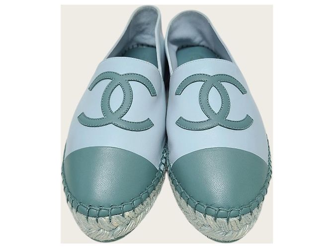 Chanel Espadrilles slip-on in pelle di agnello bicolore blu e verde scuro - vista 6