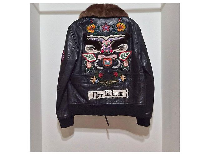 Gucci Bestickte Leder-Bomberjacke Schwarz - vue 3