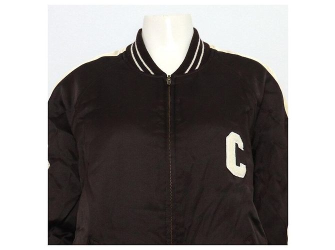 Céline Giacca Teddy in raso marrone con logo da donna - vista 2