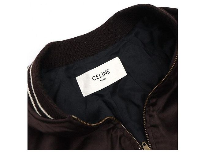 Céline Giacca Teddy in raso marrone con logo da donna - vista 5