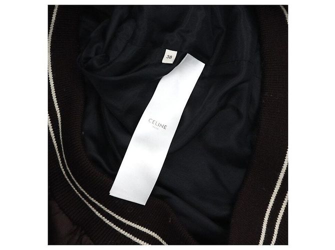Céline Giacca Teddy in raso marrone con logo da donna - vista 7
