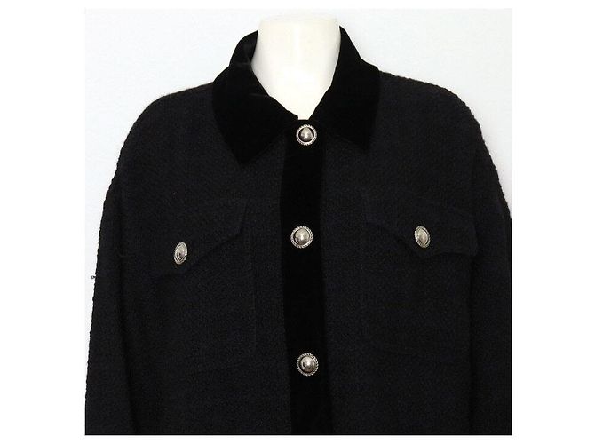 Miu Miu Sobrecamisa Jaqueta Feminina Black Tweed - vista 2