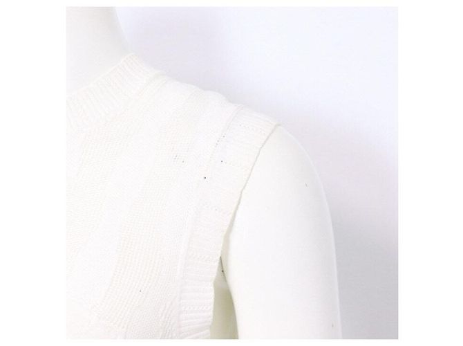 Chanel Canotta in cotone con pizzo e logo CC da donna - Season White Bianco - vista 3