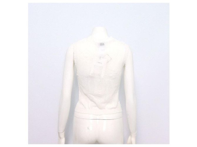 Chanel Canotta in cotone con pizzo e logo CC da donna - Season White Bianco - vista 4
