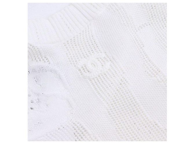 Chanel Canotta in cotone con pizzo e logo CC da donna - Season White Bianco - vista 5