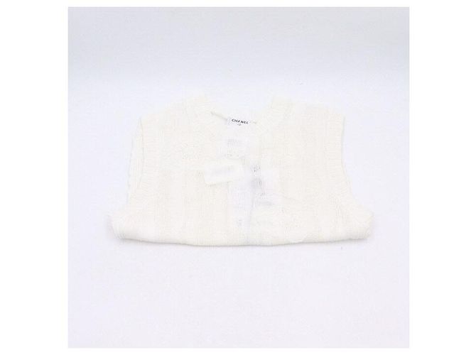 Chanel Canotta in cotone con pizzo e logo CC da donna - Season White Bianco - vista 6