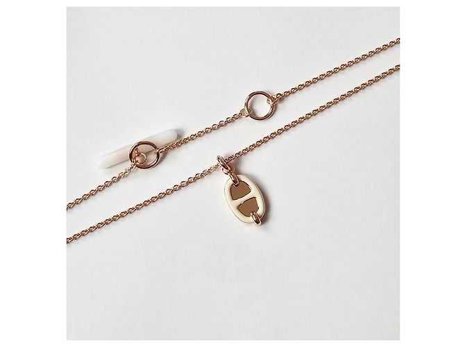 Hermès Mini Maillon Anhänger Kleines Modell Damen Halskette Creme Roségold Weiß - Ansicht 11