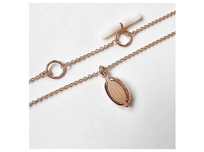 Hermès Mini Maillon Anhänger Kleines Modell Damen Halskette Creme Roségold Weiß - Ansicht 12