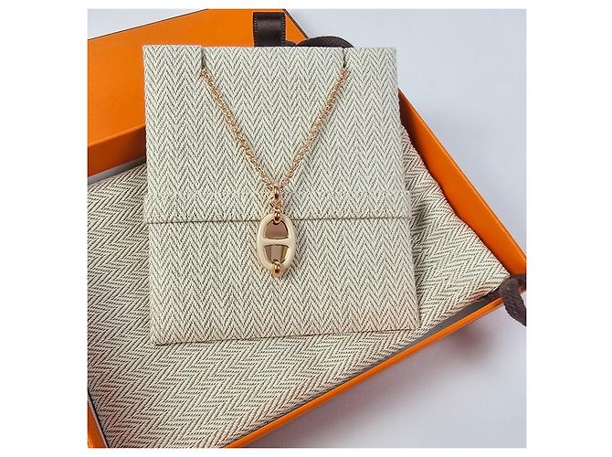 Hermès Mini Maillon Anhänger Kleines Modell Damen Halskette Creme Roségold Weiß - Ansicht 13
