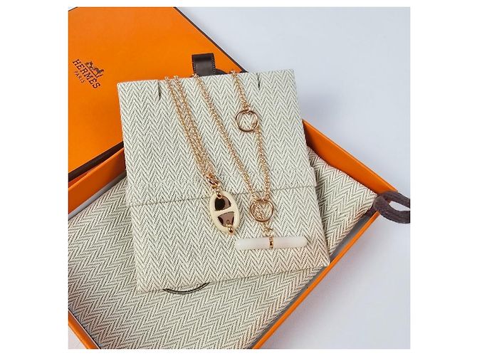 Hermès Mini Maillon Anhänger Kleines Modell Damen Halskette Creme Roségold Weiß - Ansicht 14