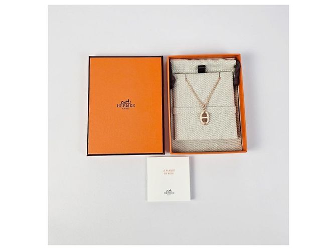 Hermès Mini Maillon Anhänger Kleines Modell Damen Halskette Creme Roségold Weiß - Ansicht 15