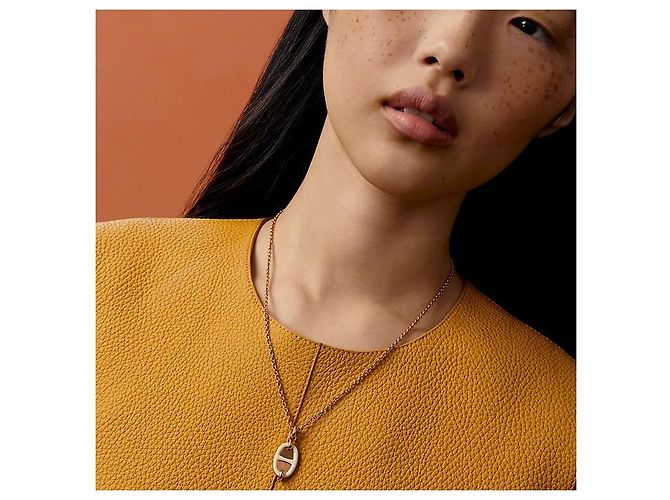Hermès Mini Maillon Anhänger Kleines Modell Damen Halskette Creme Roségold Weiß - Ansicht 3