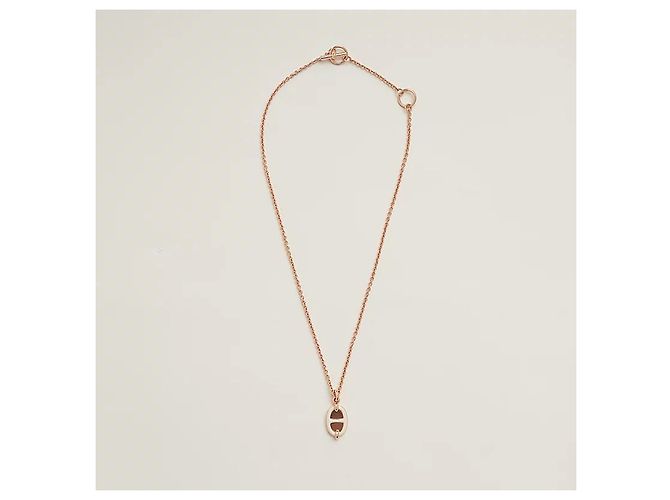 Hermès Mini Maillon Anhänger Kleines Modell Damen Halskette Creme Roségold Weiß - Ansicht 4