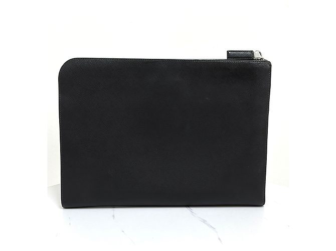 Prada Clutch Saffiano Triangle Logo Black Preto - vista 14