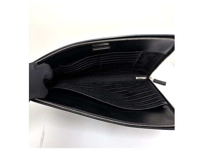 Prada Clutch Saffiano Triangle Logo Black Preto - vista 21
