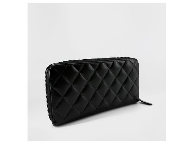 Chanel Lambskin Vintage Silver Logo Zip Long Wallet Black - view 3