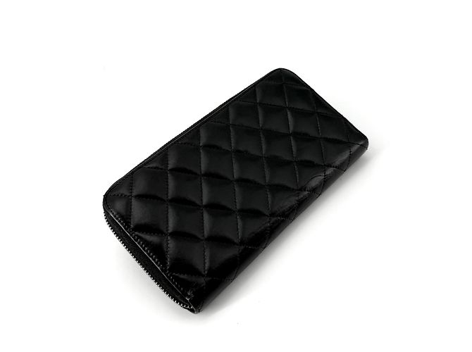 Chanel Lambskin Vintage Silver Logo Zip Long Wallet Black - view 4