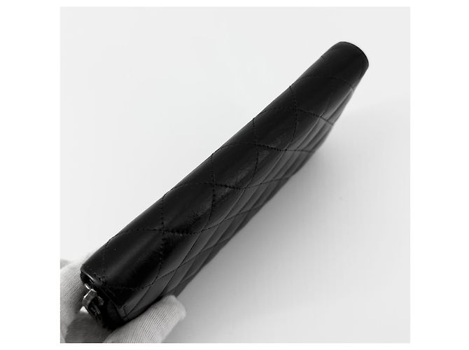Chanel Lambskin Vintage Silver Logo Zip Long Wallet Black - view 5