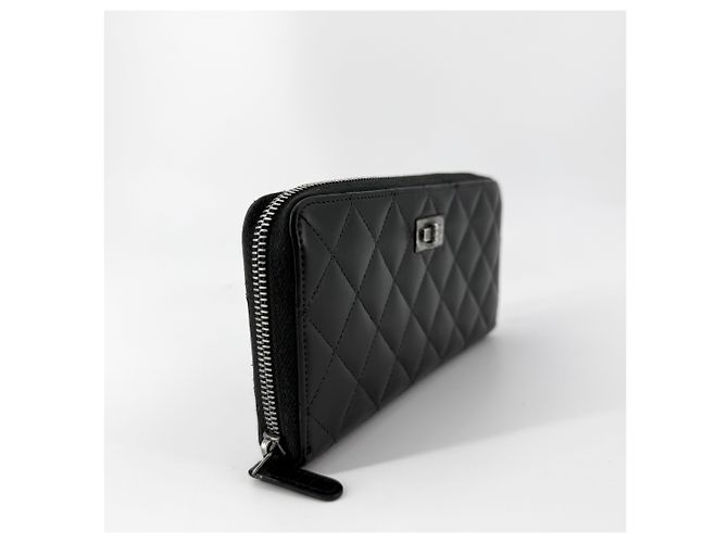 Chanel Lambskin Vintage Silver Logo Zip Long Wallet Black - view 6