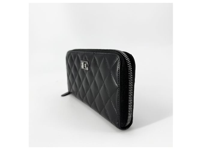 Chanel Lambskin Vintage Silver Logo Zip Long Wallet Black - view 7