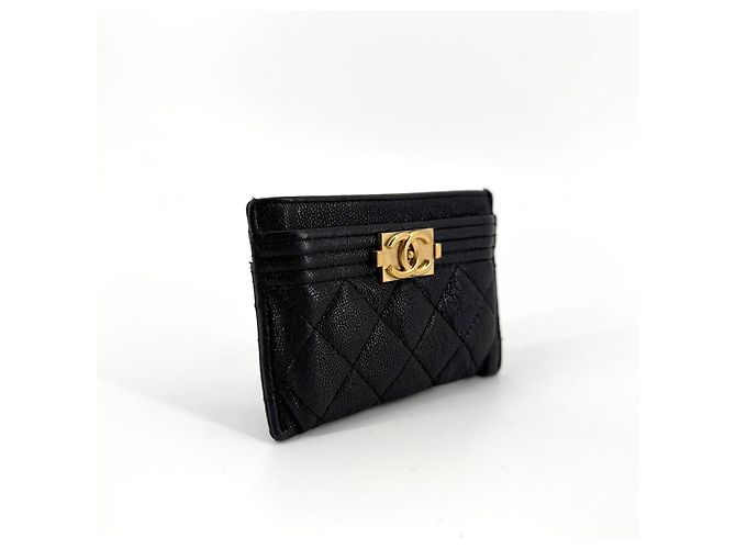 Chanel Boy Kartenetui mit goldenem Logo Schwarz - Ansicht 2