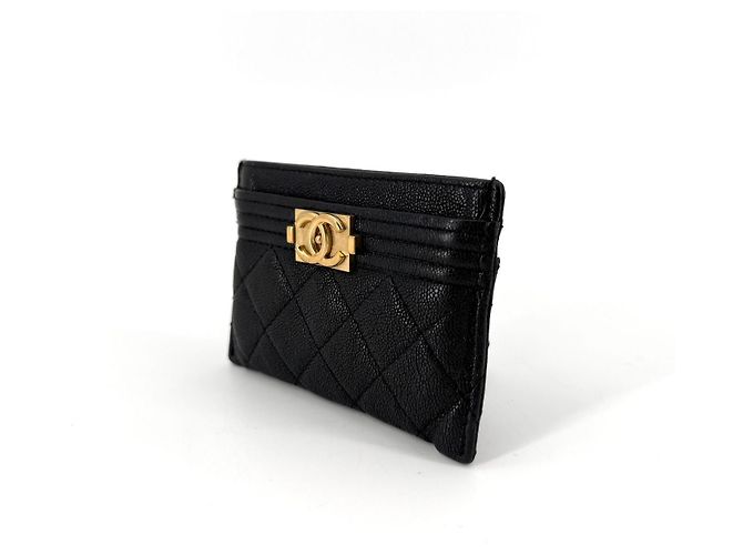 Chanel Boy Kartenetui mit goldenem Logo Schwarz - Ansicht 3
