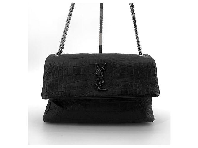 Saint Laurent Borsa a tracolla in coccodrillo West Hollywood Nero - vista 2