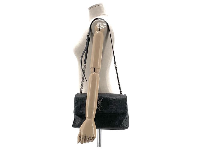 Saint Laurent Borsa a tracolla in coccodrillo West Hollywood Nero - vista 7