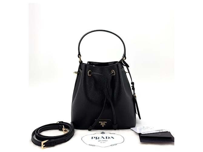 Prada Borsa a secchiello in pelle Saffiano Nero - vista 8