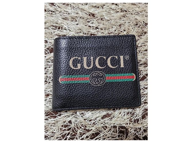 Gucci Leather Wallet with Stripe Logo for Men Black [OS] - view 2