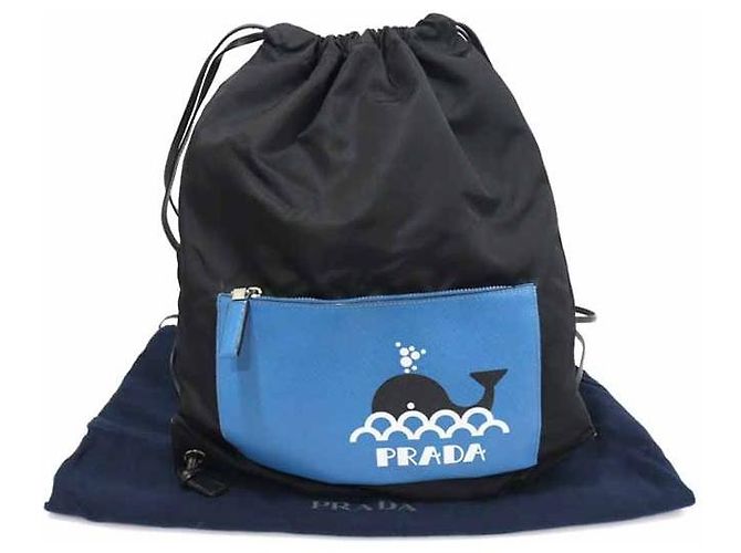 Prada Black Nylon Saffiano Whale Drawstring Backpack - view 2