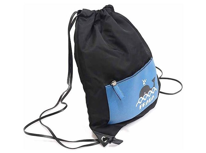 Prada Black Nylon Saffiano Whale Drawstring Backpack - view 3