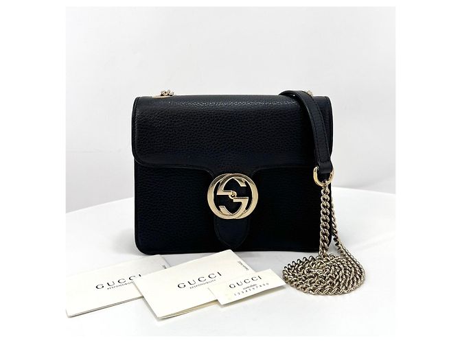 Gucci Piccola borsa a tracolla con catena Interlocking GG Nera Nero - vista 13