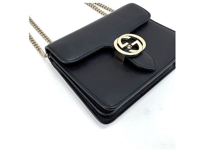Gucci Piccola borsa a tracolla con catena Interlocking GG Nera Nero - vista 7