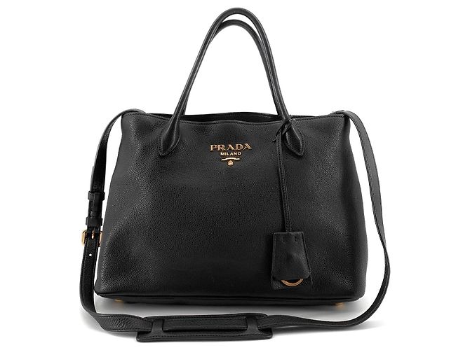 Prada Borsa Tote e Borsa a Spalla con tracolla in Vitello Daino Nero - vista 2