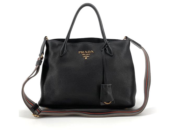 Prada Borsa Tote e Borsa a Spalla con tracolla in Vitello Daino Nero - vista 3
