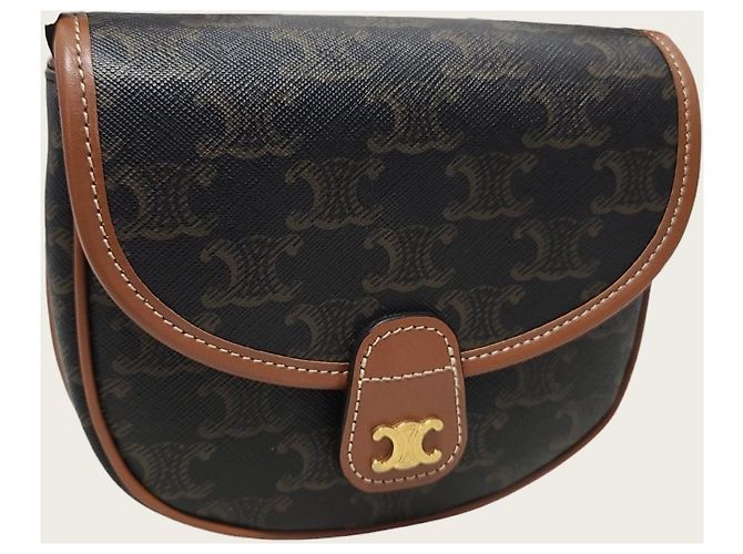 Céline Mini bolsa transversal Versace em canvas Triomphe e couro de bezerro Tan Marrom - vista 2