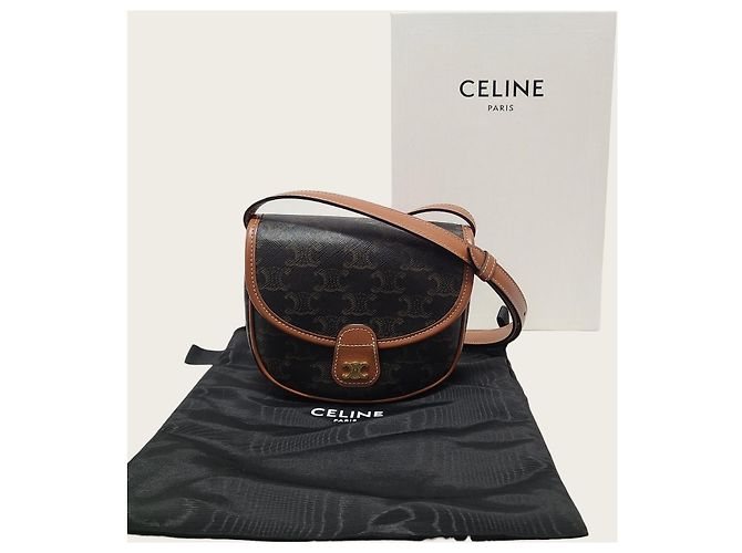 Céline Mini bolsa transversal Versace em canvas Triomphe e couro de bezerro Tan Marrom - vista 7