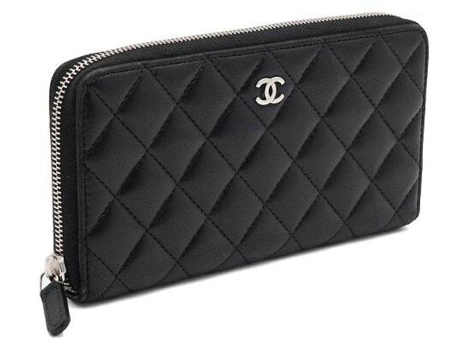 Chanel Portafoglio lungo con zip da donna in pelle di agnello nera Nero - vista 3