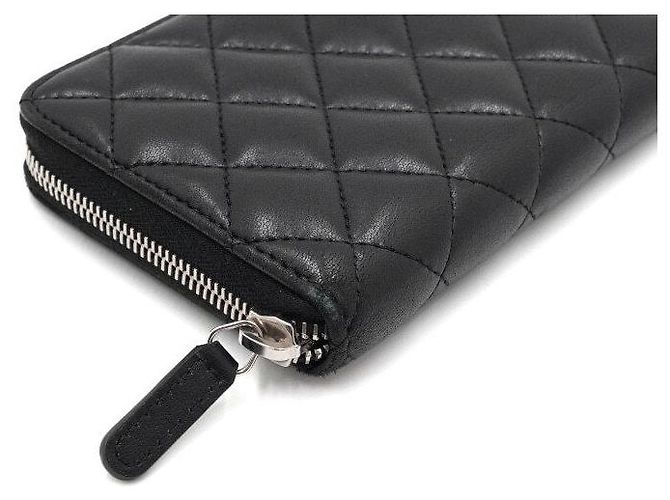Chanel Portafoglio lungo con zip da donna in pelle di agnello nera Nero - vista 9