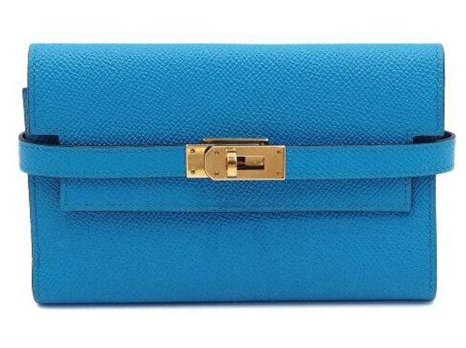 Hermès Portafoglio Kelly Classic con finiture dorate Blu - vista 2
