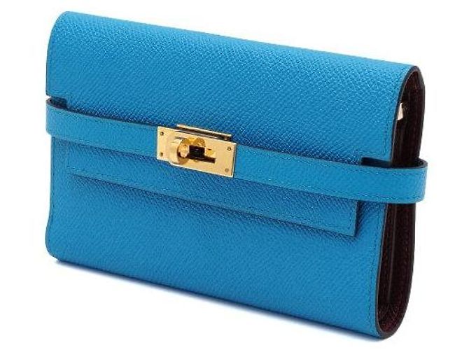 Hermès Portafoglio Kelly Classic con finiture dorate Blu - vista 3