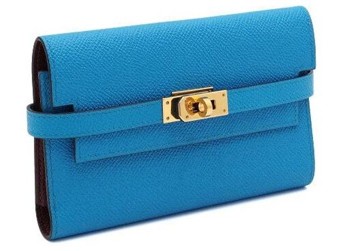 Hermès Portafoglio Kelly Classic con finiture dorate Blu - vista 4