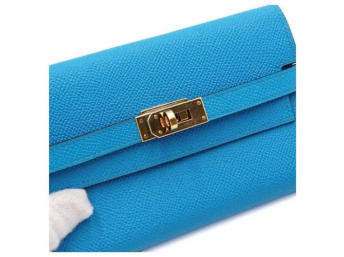 Hermès Portafoglio Kelly Classic con finiture dorate Blu - vista 5