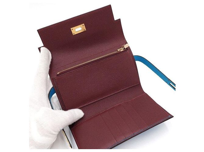Hermès Portafoglio Kelly Classic con finiture dorate Blu - vista 6